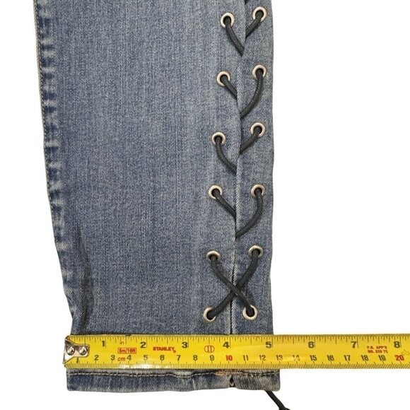 PACSUN Jeans Jegging Womens Sz 28 Blue Hi-Rise Ankle Leather Laced Sides Skinny - Picture 15 of 15